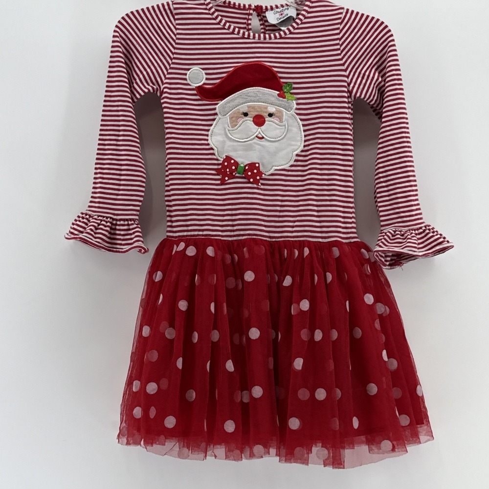 Counting Daisies Girls Red Striped‎ Santa Tulle Christmas Holiday Dress Size 6
